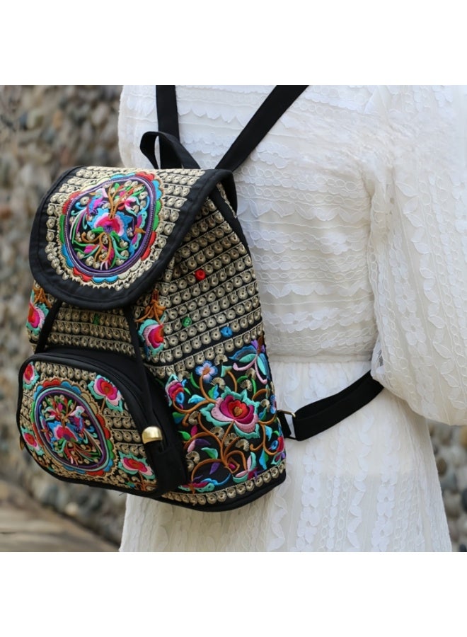Women's Floral Embroidered Canvas Backpack with Adjustable Straps, 32x26x16cm - Image 3