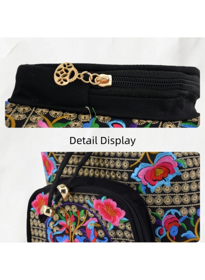 Women's Floral Embroidered Canvas Backpack with Adjustable Straps, 32x26x16cm - Image 5