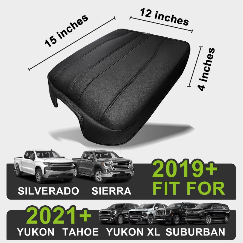 Muslogy Center Console Armrest Cover Fit for Chevy Silverado GMC Sierra 2019-2026, GMC Yukon & Chevy Tahoe & Suburban 2021-2026 Accessories, Armrest Pad Console Lid Cushion Vegan Leather Regular Thick - Image 2