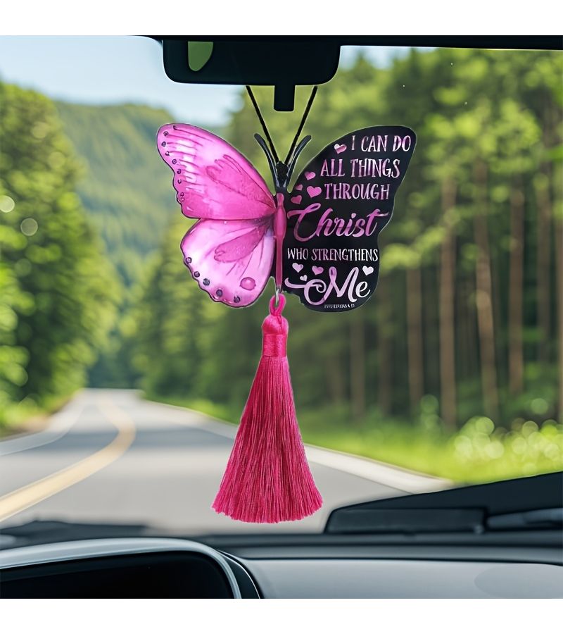 Acrylic Purple Blue Butterfly Car Ornament Pendant Keychain Backpack Accessory Home Decor - Image 2