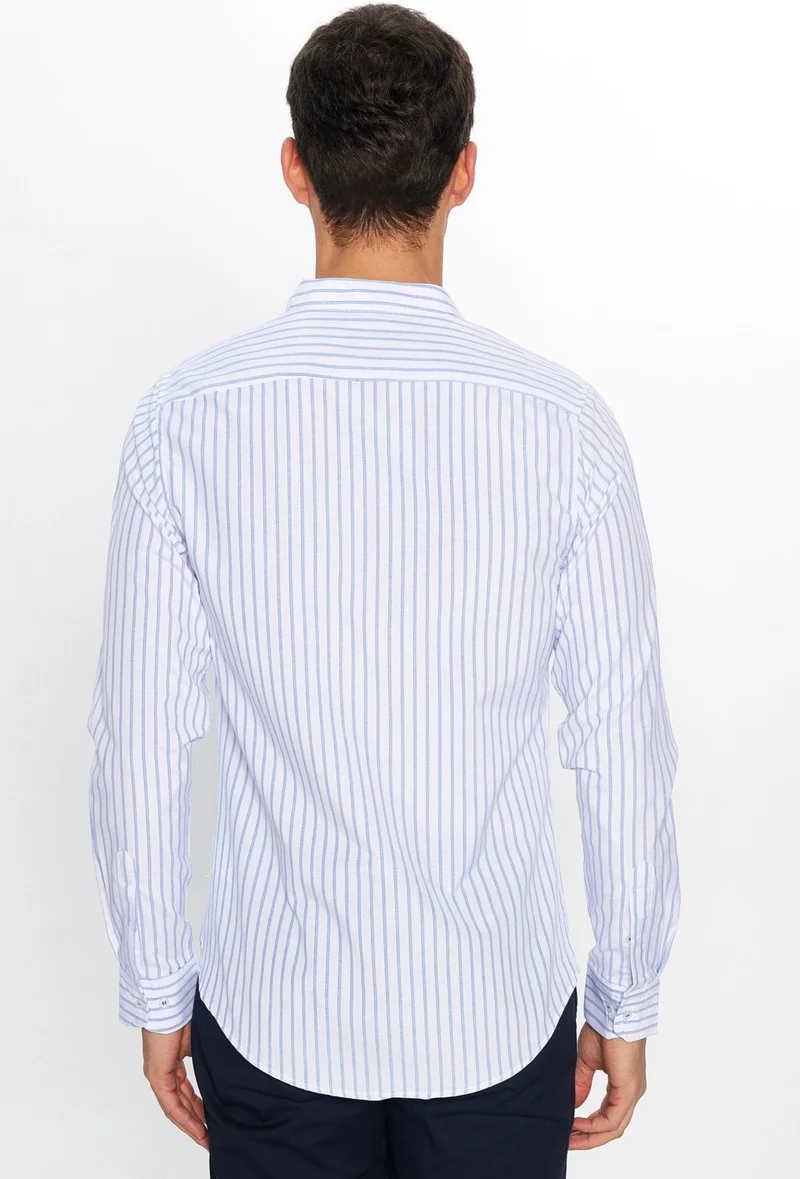 تودورس Slim Fit Long Sleeve Striped Collar Men's Shirt