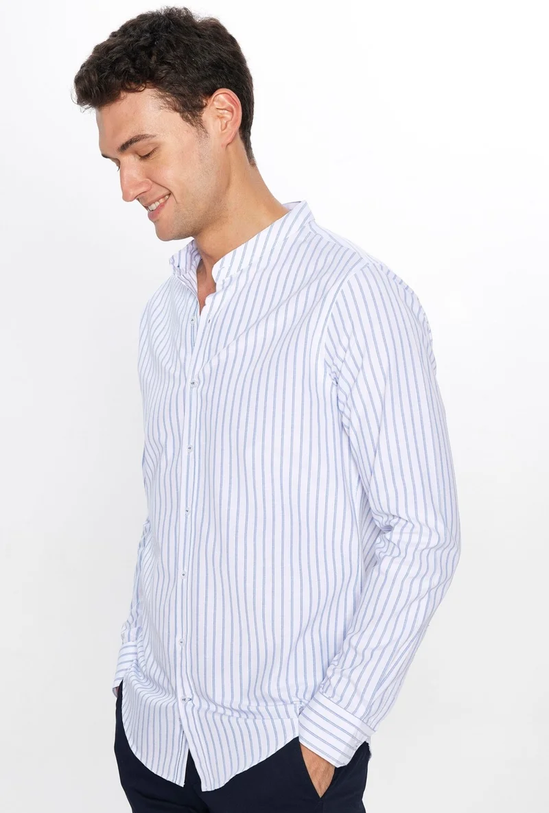 تودورس Slim Fit Long Sleeve Striped Collar Men's Shirt