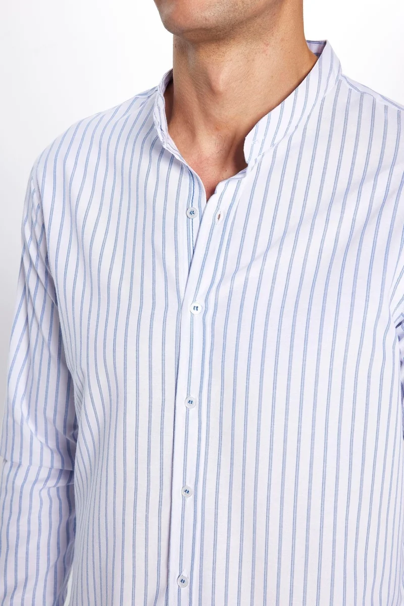 تودورس Slim Fit Long Sleeve Striped Collar Men's Shirt