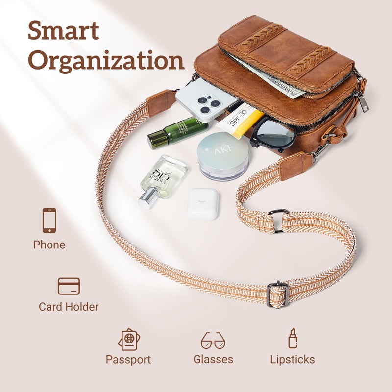 Yarnic Small Crossbody Bags for Women with Detachable Wallet Trendy Vegan Leather Cell Phone Purse with Credit Card Slots Guitar Adjustable Strap Large Opening Daily Shoulder Bag (Brown) - Image 5