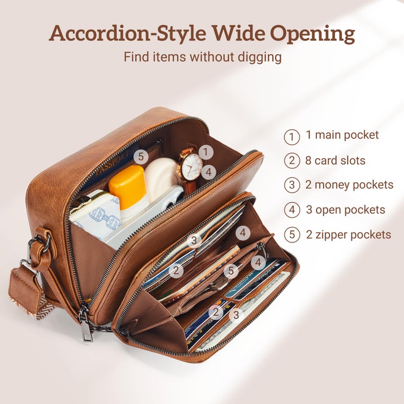 Yarnic Small Crossbody Bags for Women with Detachable Wallet Trendy Vegan Leather Cell Phone Purse with Credit Card Slots Guitar Adjustable Strap Large Opening Daily Shoulder Bag (Brown) - Image 4