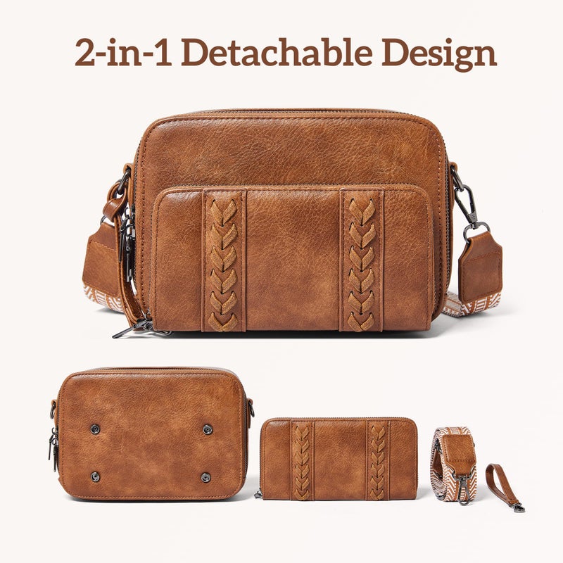 Yarnic Small Crossbody Bags for Women with Detachable Wallet Trendy Vegan Leather Cell Phone Purse with Credit Card Slots Guitar Adjustable Strap Large Opening Daily Shoulder Bag (Brown) - Image 3