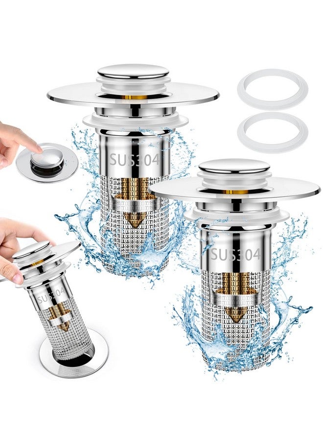 Ponpon 2pcs Bathroom Sink Stopper, Basin Pop Up Bathroom Sink Drain Strainer, Universal Drain Hair Catcher with Removable Filter Basket for 1.1-1.3 Inch - Image 1