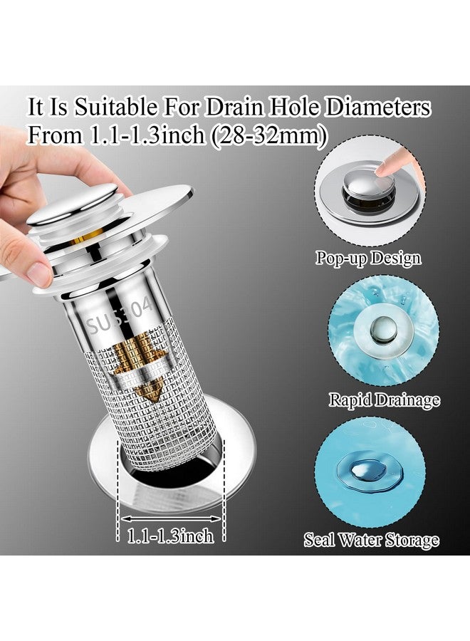 Ponpon 2pcs Bathroom Sink Stopper, Basin Pop Up Bathroom Sink Drain Strainer, Universal Drain Hair Catcher with Removable Filter Basket for 1.1-1.3 Inch - Image 3