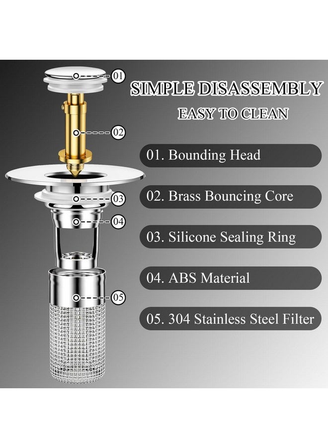 Ponpon 2pcs Bathroom Sink Stopper, Basin Pop Up Bathroom Sink Drain Strainer, Universal Drain Hair Catcher with Removable Filter Basket for 1.1-1.3 Inch - Image 4