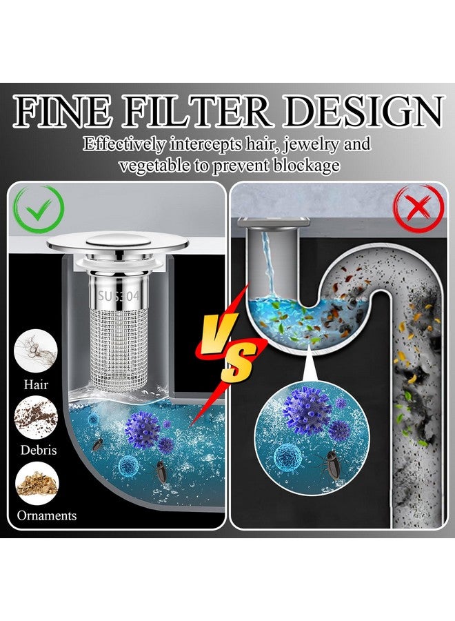 Ponpon 2pcs Bathroom Sink Stopper, Basin Pop Up Bathroom Sink Drain Strainer, Universal Drain Hair Catcher with Removable Filter Basket for 1.1-1.3 Inch - Image 5