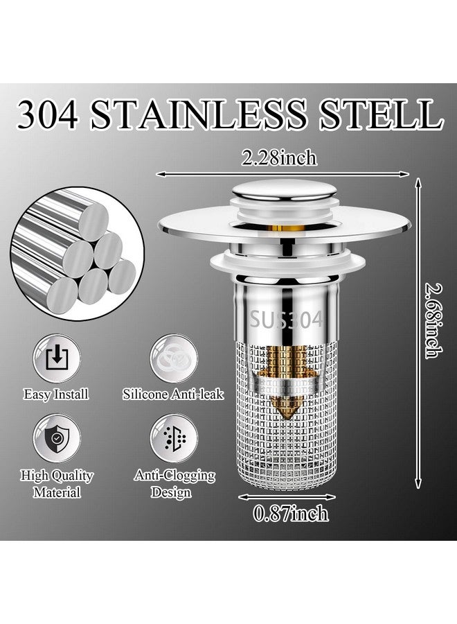 Ponpon 2pcs Bathroom Sink Stopper, Basin Pop Up Bathroom Sink Drain Strainer, Universal Drain Hair Catcher with Removable Filter Basket for 1.1-1.3 Inch - Image 2
