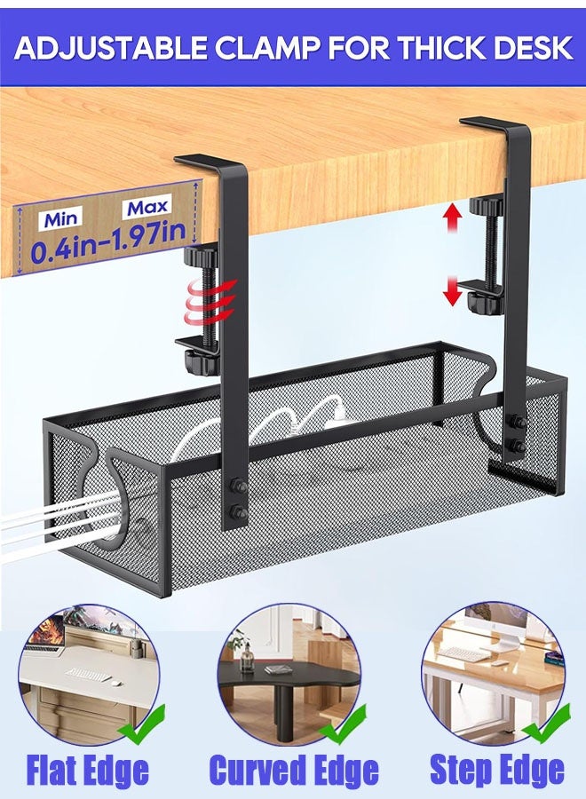 Under Desk Cable Management Tray, Metal No-Drill Mesh Table Cable Basket for Managing Cables and Power Strips, No Screws Tidy Box Wire Organiser for Home, Office - Image 3