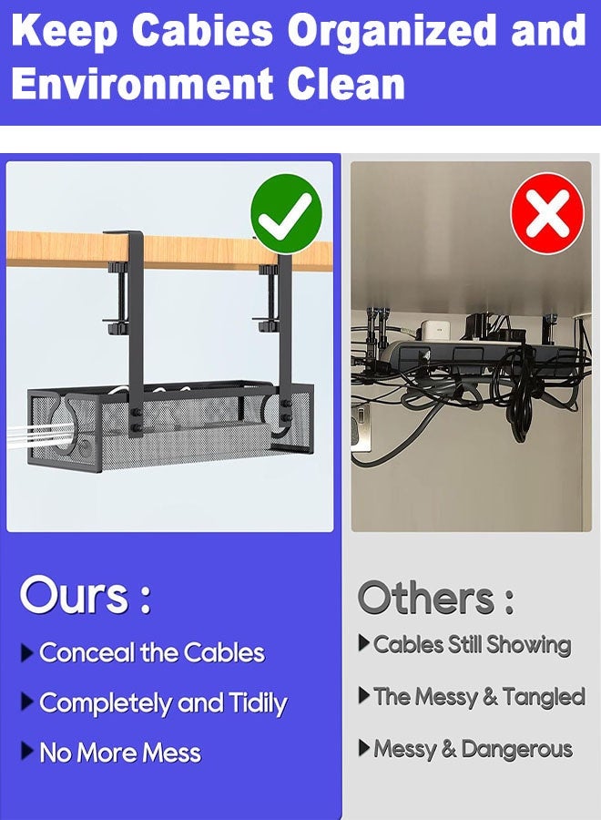 Under Desk Cable Management Tray, Metal No-Drill Mesh Table Cable Basket for Managing Cables and Power Strips, No Screws Tidy Box Wire Organiser for Home, Office - Image 4