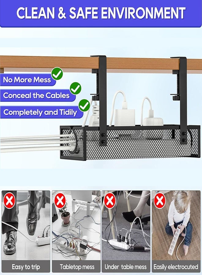 Under Desk Cable Management Tray, Metal No-Drill Mesh Table Cable Basket for Managing Cables and Power Strips, No Screws Tidy Box Wire Organiser for Home, Office - Image 5