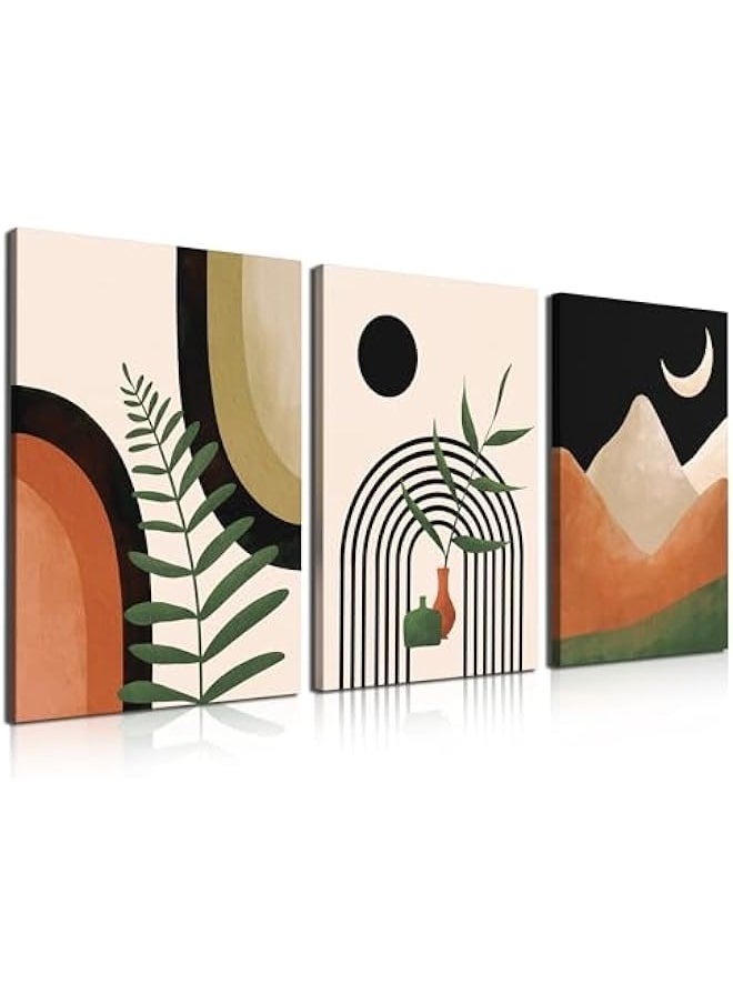 MIXDE Set of 3 Boho Wall Art Canvas Prints for Mid Century Modern Decor in Living Room - Minimalist Black Beige Neutral Abstract Geometric Design - Ready to Hang, 12x16in Framed  - Image 1