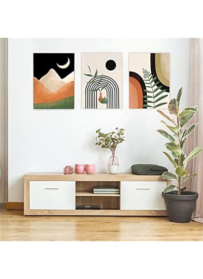 MIXDE Set of 3 Boho Wall Art Canvas Prints for Mid Century Modern Decor in Living Room - Minimalist Black Beige Neutral Abstract Geometric Design - Ready to Hang, 12x16in Framed  - Image 4