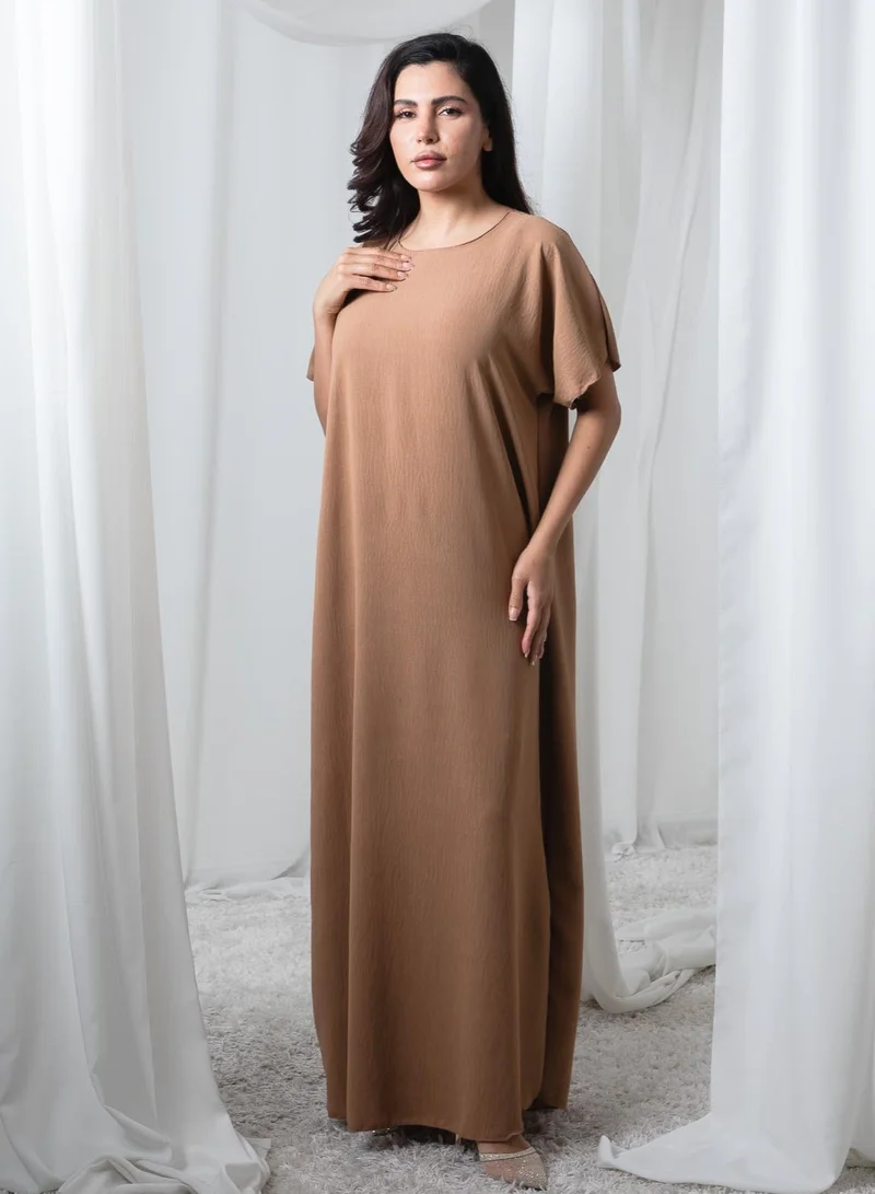 أم سكوير فاشن Tan CEY Fabric Inner Slip Dress for Abaya – Soft Underdress