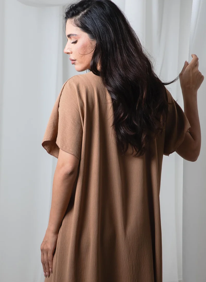 أم سكوير فاشن Tan CEY Fabric Inner Slip Dress for Abaya – Soft Underdress