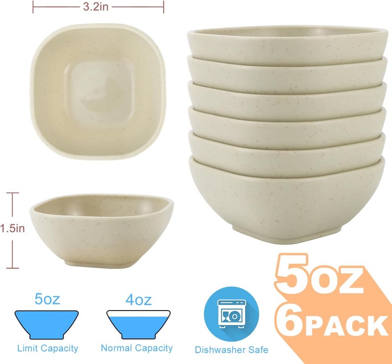 Wrova 6 pack wheat straw bowls 5oz,alternative plastic dipping bowls,unbreakable dessert bowls microwave and dishwasher safe for sushi,condiment,ketchup (Beige Series) - Image 2
