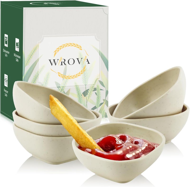 Wrova 6 pack wheat straw bowls 5oz,alternative plastic dipping bowls,unbreakable dessert bowls microwave and dishwasher safe for sushi,condiment,ketchup (Beige Series) - Image 1