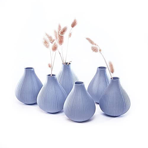 Chive Frost Ceramic Flower Vase  Set of 6 Beautiful Small Bud Vases for Flowers  House Plants  Perfect Shelf Centerpieces and Living Room Decor  Blue Gray - Image 1