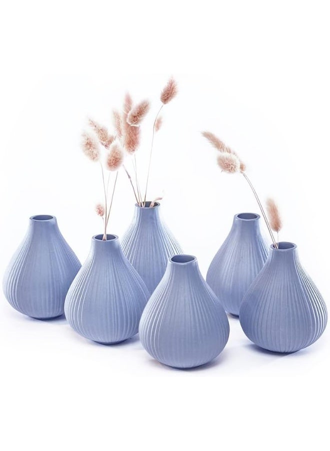Chive Frost Ceramic Flower Vase  Set of 6 Beautiful Small Bud Vases for Flowers  House Plants  Perfect Shelf Centerpieces and Living Room Decor  Blue Gray - Image 4