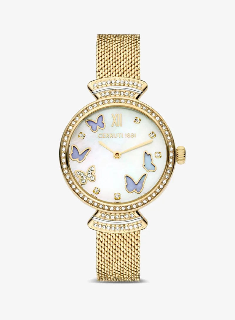 Cerrisi 31mm Women's Quartz Watch With Gold Plated Pressed Mesh Bracelet