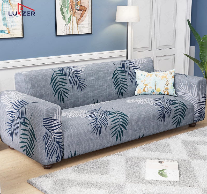 Lukzer 3 Seater Dark Grey with Print Universal Sofa Cover | 360° Fully Covered Anti-Slip Washable Couch Cover Protector | 140 GSM Stretch Fit Polyester + Spandex Slipcover (180-230cm/SC-004-03) - Image 4
