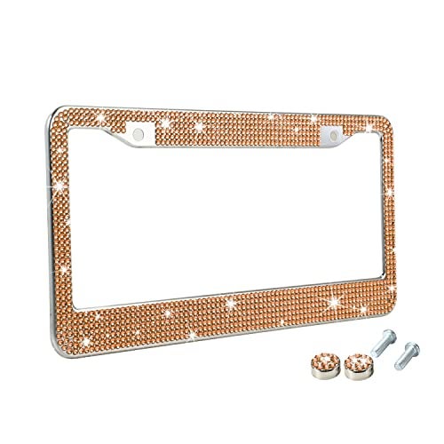 TZARROT Bling License Plate Frame for Men and Women Champagne Diamond Rhinestone License Plate Frame Bling Car Accessories for Women Men Bedazzled Sparkly - Image 1
