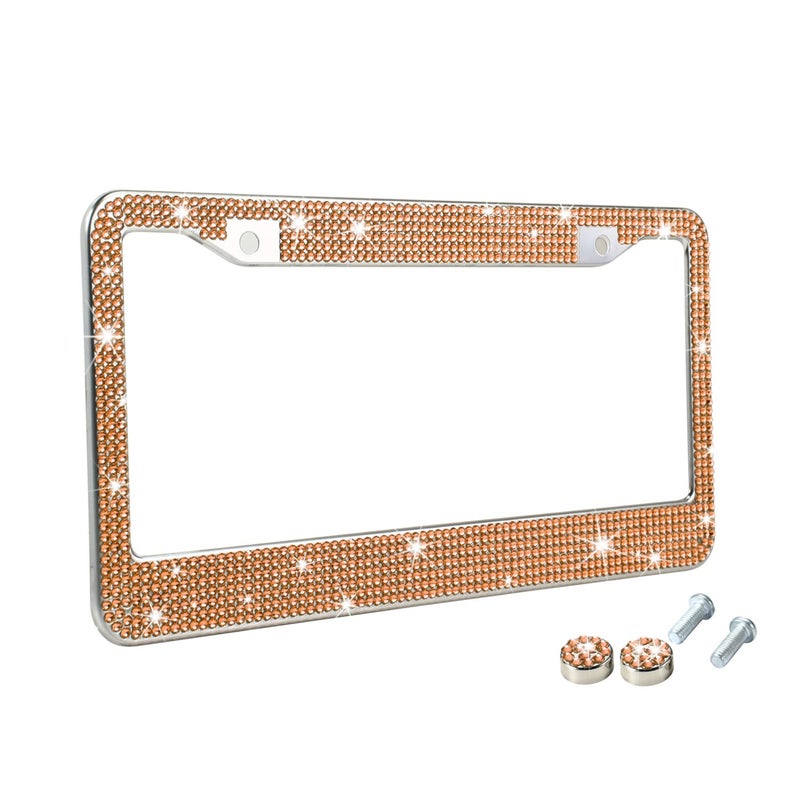 TZARROT Bling License Plate Frame for Men and Women Champagne Diamond Rhinestone License Plate Frame Bling Car Accessories for Women Men Bedazzled Sparkly - Image 3