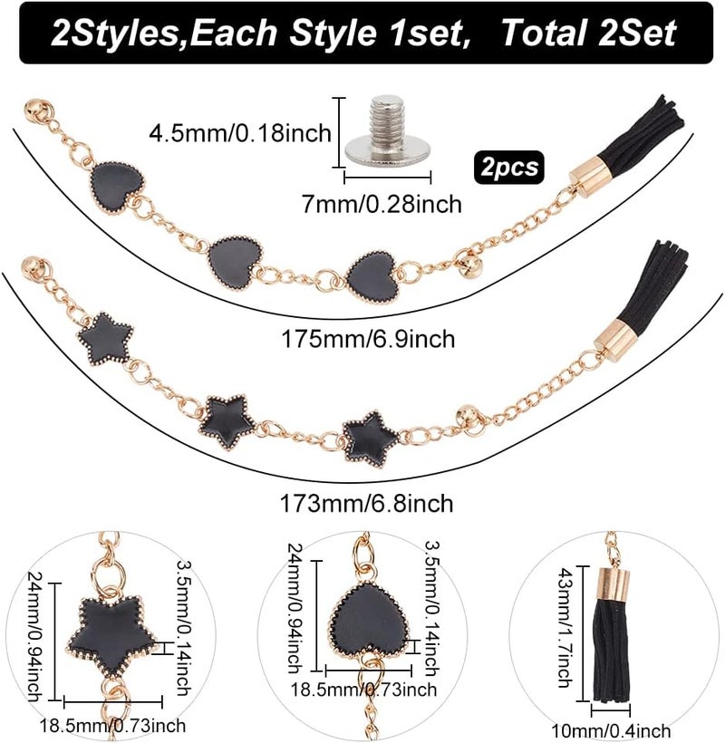 klarako 2 Style Phone Charms Chain with Heart Pendant, 2pcs Phone Pendant Lanyard Enamel Star Phone Case Chain Tassel Drop Phone Grip Holder for DIY Phone Case Decoration Accessory, 6.8Inch - Image 2