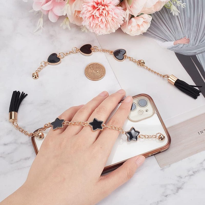 klarako 2 Style Phone Charms Chain with Heart Pendant, 2pcs Phone Pendant Lanyard Enamel Star Phone Case Chain Tassel Drop Phone Grip Holder for DIY Phone Case Decoration Accessory, 6.8Inch - Image 4