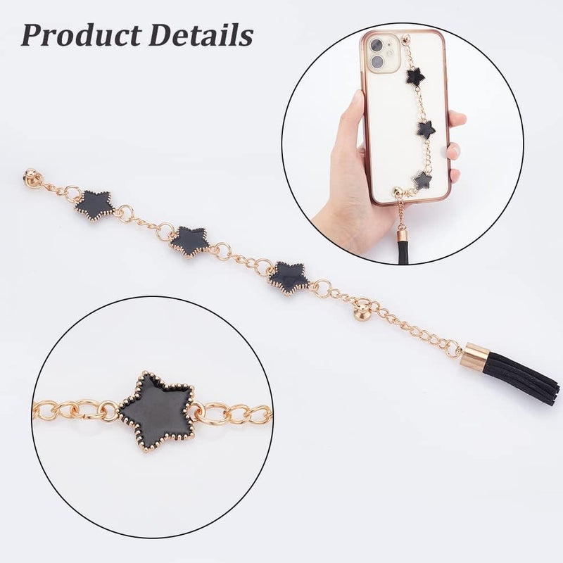 klarako 2 Style Phone Charms Chain with Heart Pendant, 2pcs Phone Pendant Lanyard Enamel Star Phone Case Chain Tassel Drop Phone Grip Holder for DIY Phone Case Decoration Accessory, 6.8Inch - Image 3