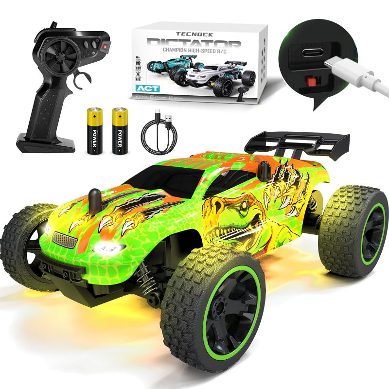 Tecnock RC Cars for Kids 118 Scale 2WD RC Car with USBC Easy Charging 24GHz Remote Control Car with LED Lights 50 Mins Playtime Toys Gifts for Boys Girls Ages 812 - Image 3