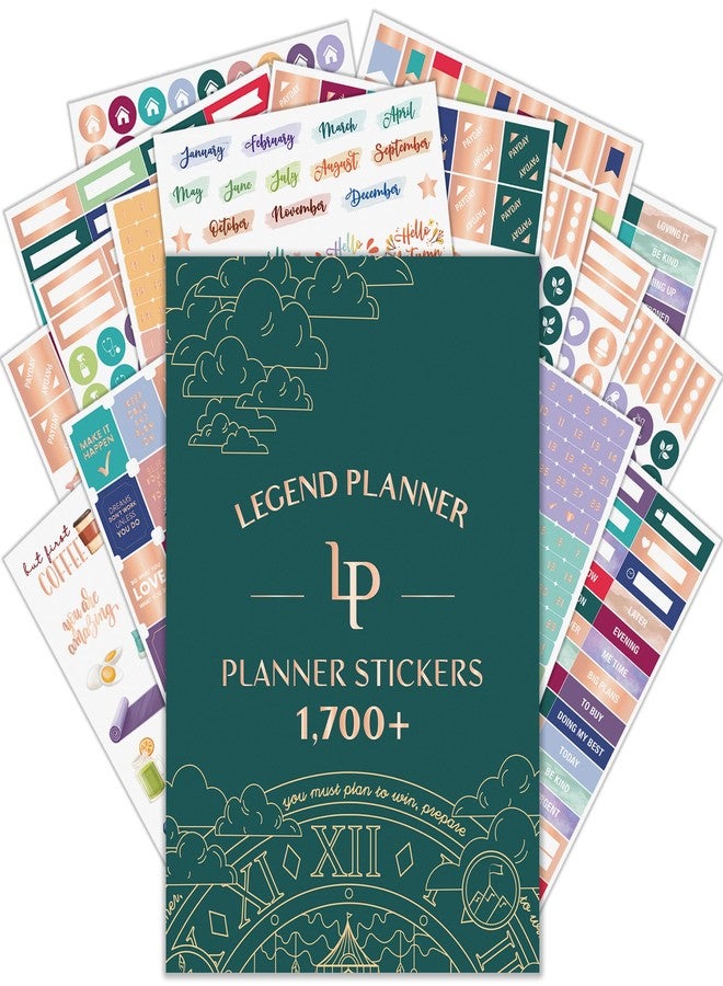 Legend Planner مجموعة ملصقات قيمة لمخطط ليجند - أكثر من 1700 ملصق صغير للمذكرات والتقويم - ملصقات جمالية، ملهمة، موسمية، للتواريخ، والشهور، والعطلات، وقوائم المهام، والميزانية - إكسسوارات - Image 1