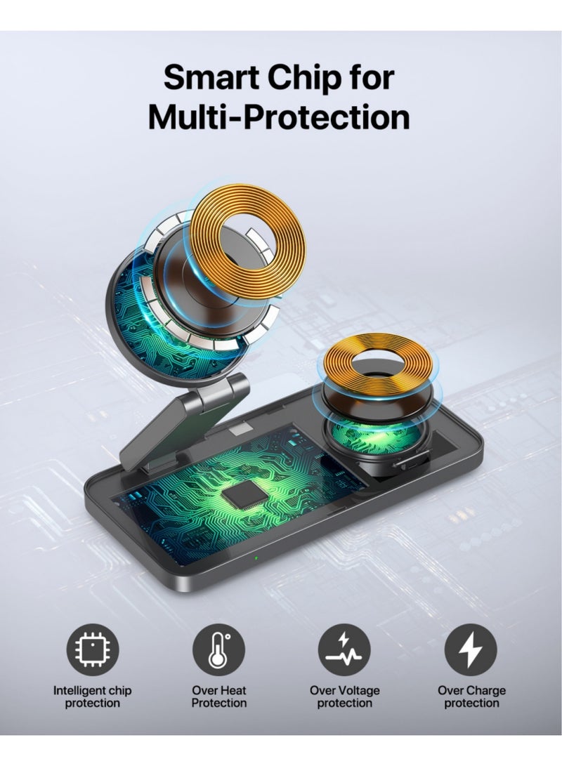 Adando Foldable 3 in 1 Wireless Charging Station for Apple Compatible with Magsafe Charger Stand, Magnetic Wireless Charger Station for IPhone 16 15 14 13 12 Series, Airpods Pro, Apple Watch (Black) - Image 5