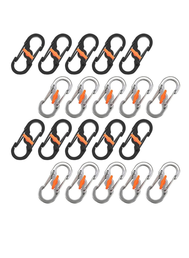SYOSI Carabiner Clip, 20 PCS Mini Stainless Steel Carabiner, S Shape Keychain Hook Clip with Lock, Anti-Theft Buckle for Small Backpacks Keys or Dog Tags for Home Outdoor Hiking Fishing Camping Travel - Image 1