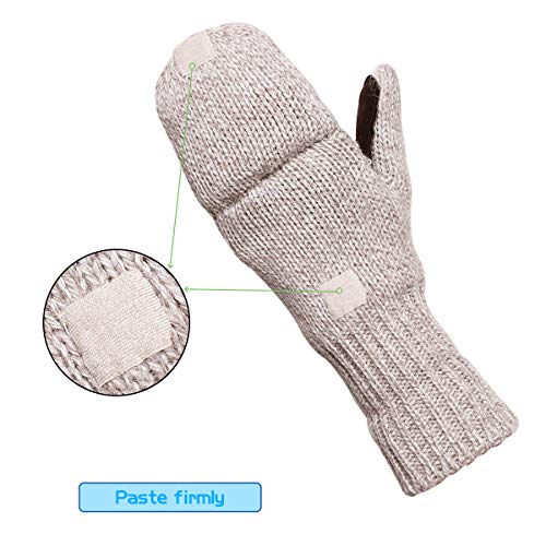 OMECHY Winter Knitted Fingerless Wool Gloves Thermal Insulation Warm Convertible Mittens Flap Cover for Men Women - Image 4