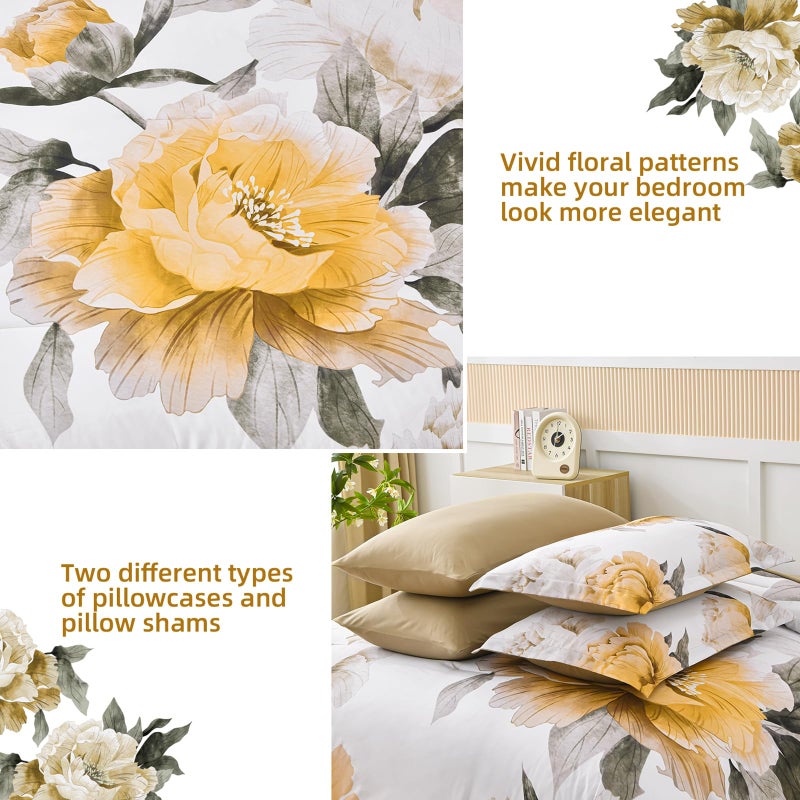 Dobuyly Yellow Comforter Set Queen Size 7 Piece Bed in a Bag, Yellow Floral Comforter Set with Sheets, Soft Microfiber Botanical Complete Bedding Set for All Season - Image 4