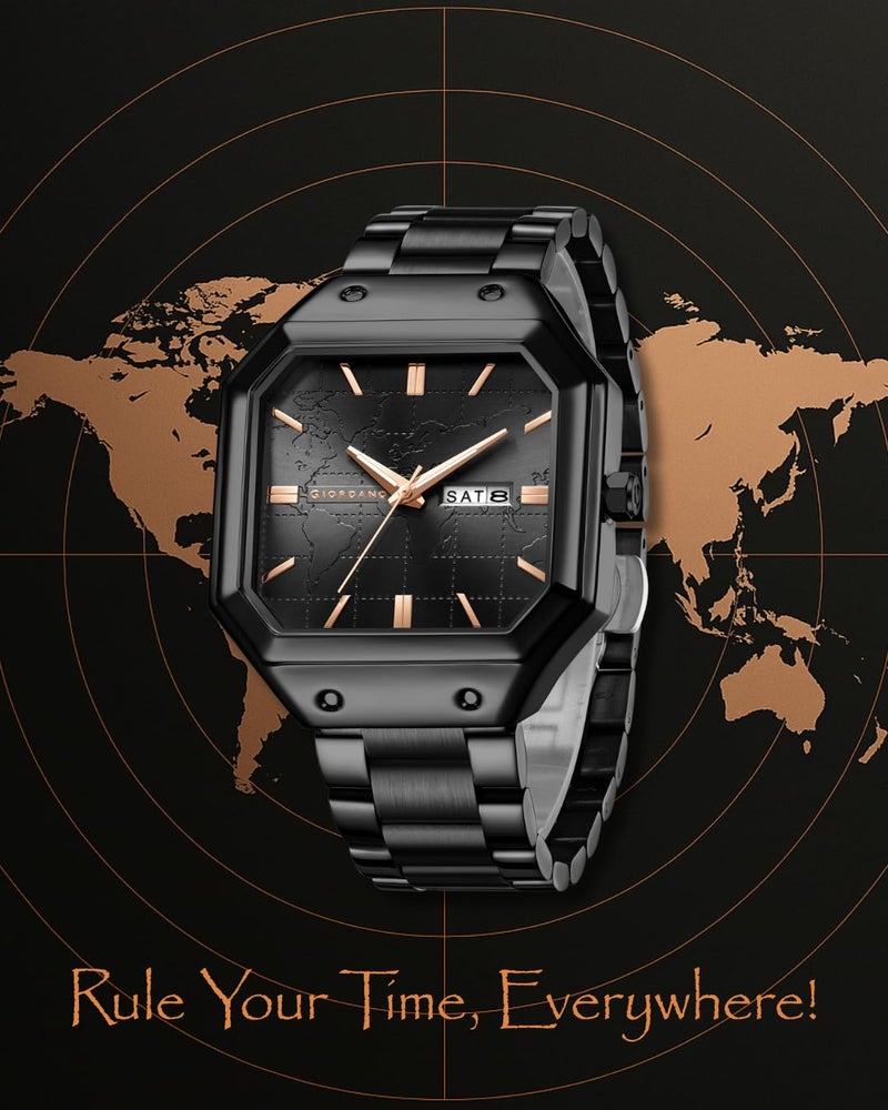 Giordano Premium Watch for Men – Unique Octagone Case, Stainless Steel Band with Day & Date Display - Image 5