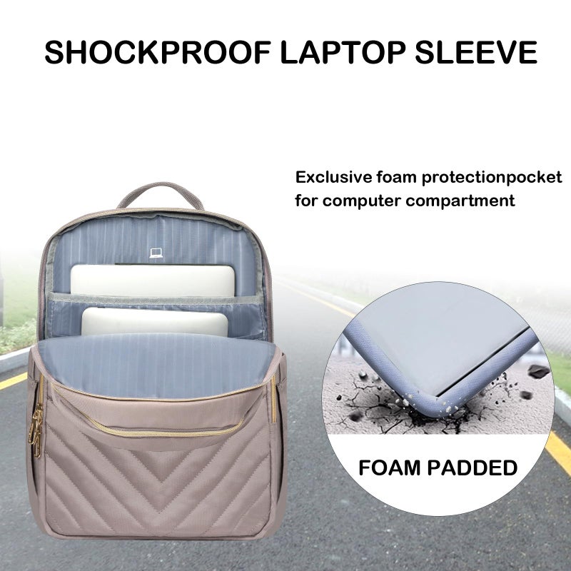VANKEAN Laptop Backpack for Women with USB Port,15.6 Inch Laptop Computer Bag Travel Backpack Purse,Waterproof Work Business Backpack College Teacher Bags, Light Dusty Pink - Image 4