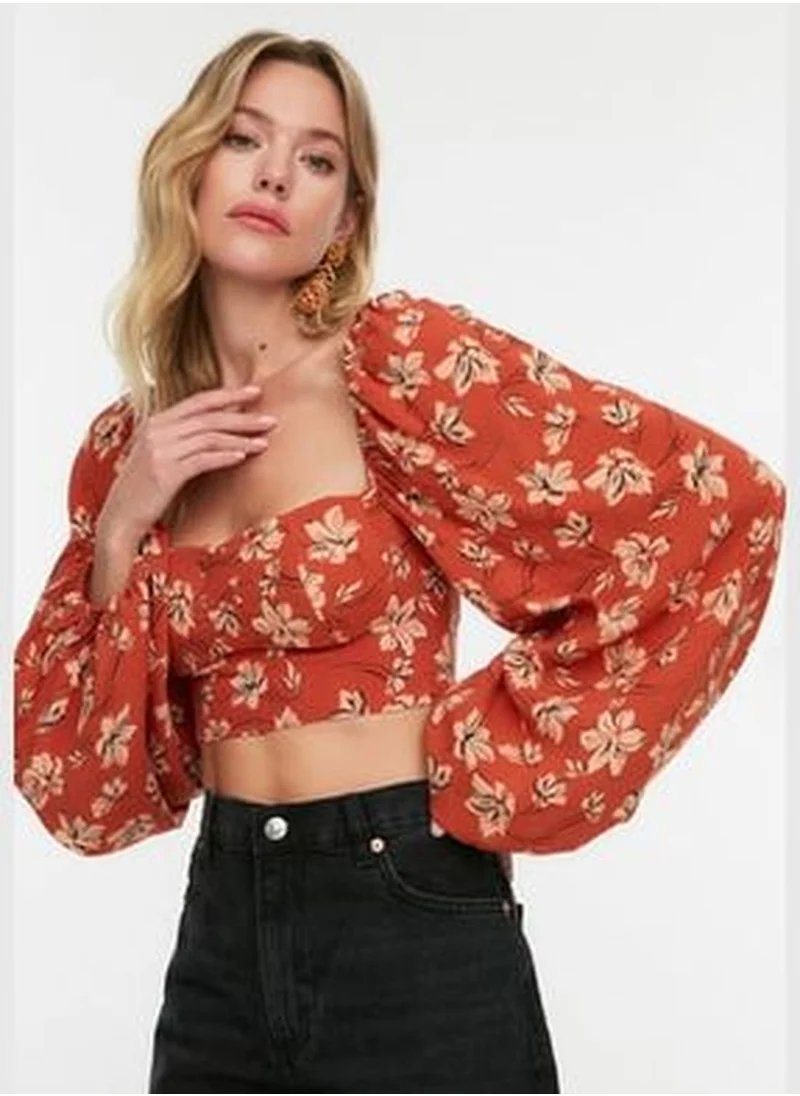 trendyol Floral Patterned Blouse with Balloon Sleeves