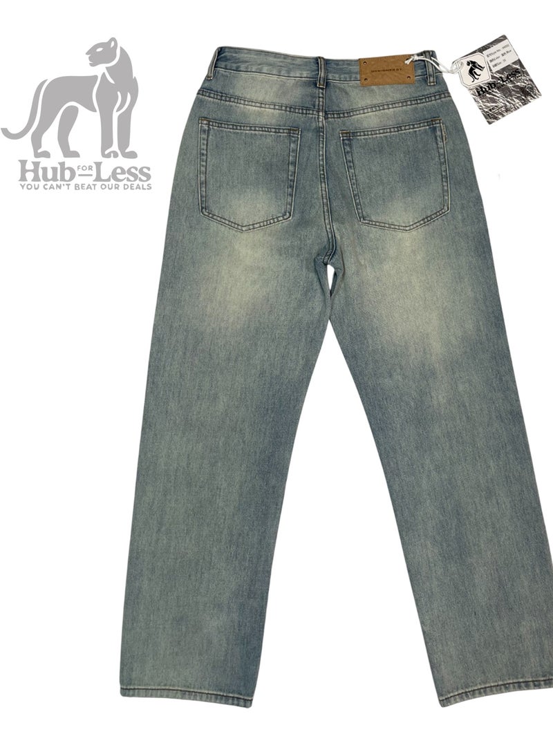 Men's Ultra-Wide Leg Denim Jeans – Trendy Fit with Treated Fabric & Street-Style Pockets