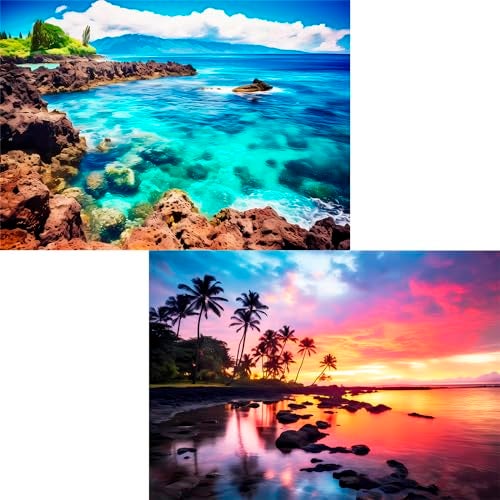 Edsjegn 2 Pack 1000 Piece Puzzles for Adults  Beach Coconut Tree Reef Landscape Jigsaw Puzzles  2000 Pieces Total - Image 1