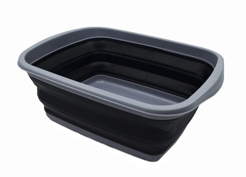 SAMMART 10L (2.6 Gallons) Collapsible Tub - Foldable Dish Tub - Portable Washing Basin - Space Saving Plastic Washtub (Dark Grey/Black, 1) - Image 1