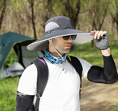 Leotruny Men Wide Brim Sun Hats UPF50+ Waterproof Breathable Bucket Hat for Fishing, Hiking, Camping (C03-dark Gray) - Image 2