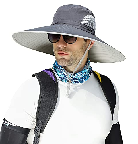 Leotruny Men Wide Brim Sun Hats UPF50+ Waterproof Breathable Bucket Hat for Fishing, Hiking, Camping (C03-dark Gray) - Image 1