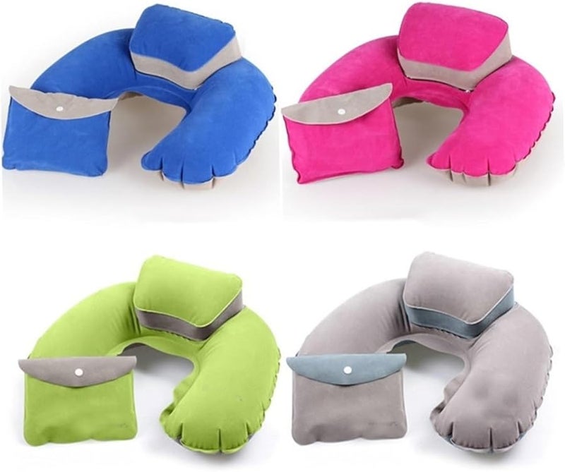 Flocking Inflatable U Shape Travel Pillow Lightweight Neck Cushion for Camping Outdoor Use Green - Image 2