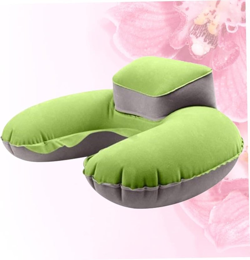 Flocking Inflatable U Shape Travel Pillow Lightweight Neck Cushion for Camping Outdoor Use Green - Image 4