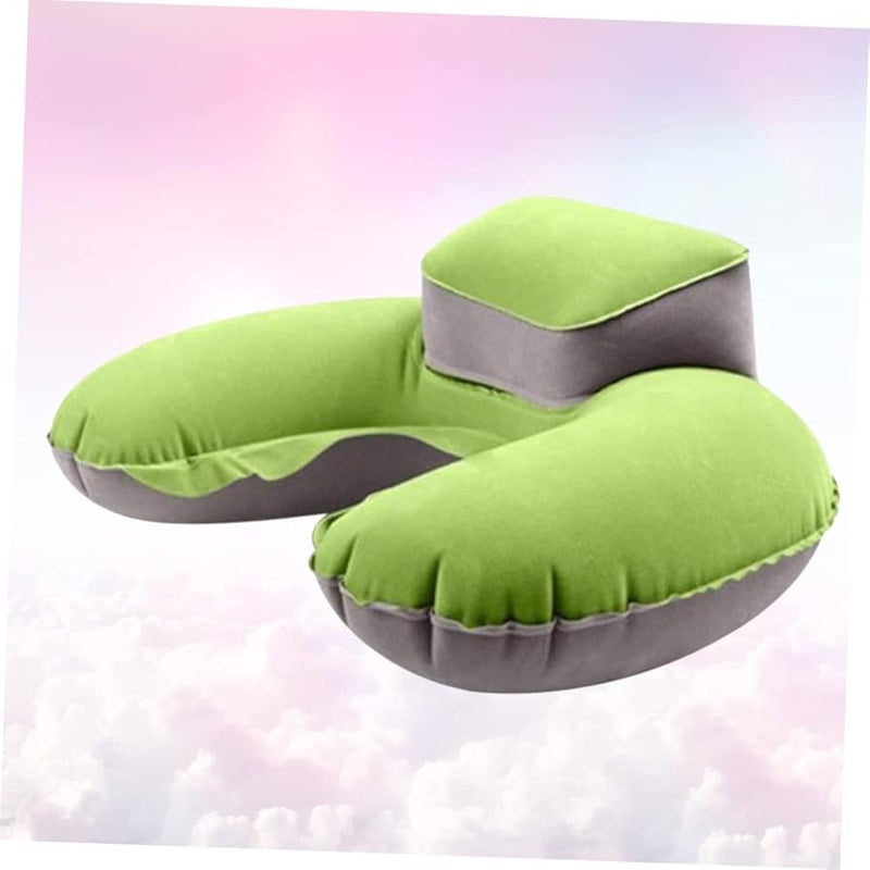 Flocking Inflatable U Shape Travel Pillow Lightweight Neck Cushion for Camping Outdoor Use Green - Image 3